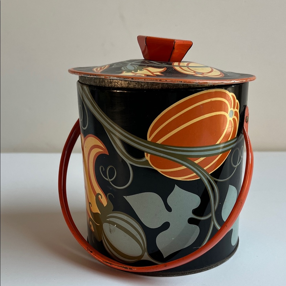 Vintage Black and Orange Pumpkin Blossom Tin Canister/Composter